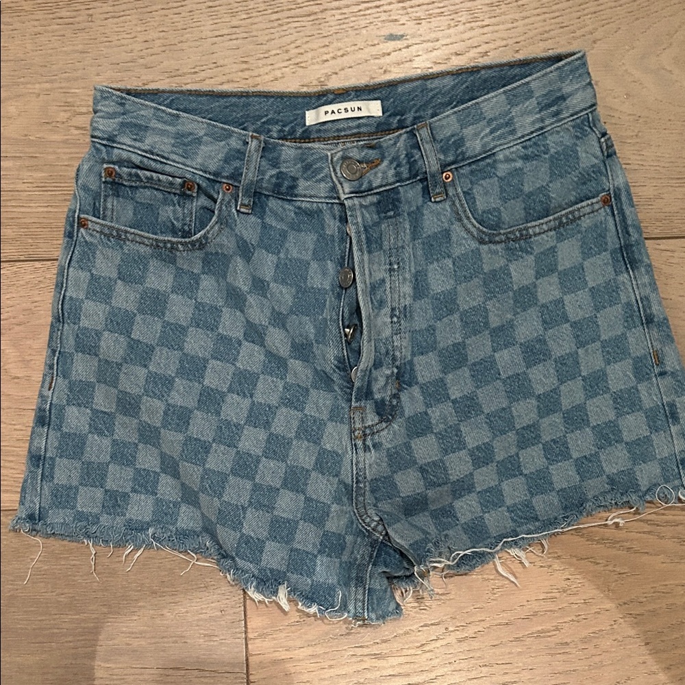 PacSun Blue Checkered Jean Shorts